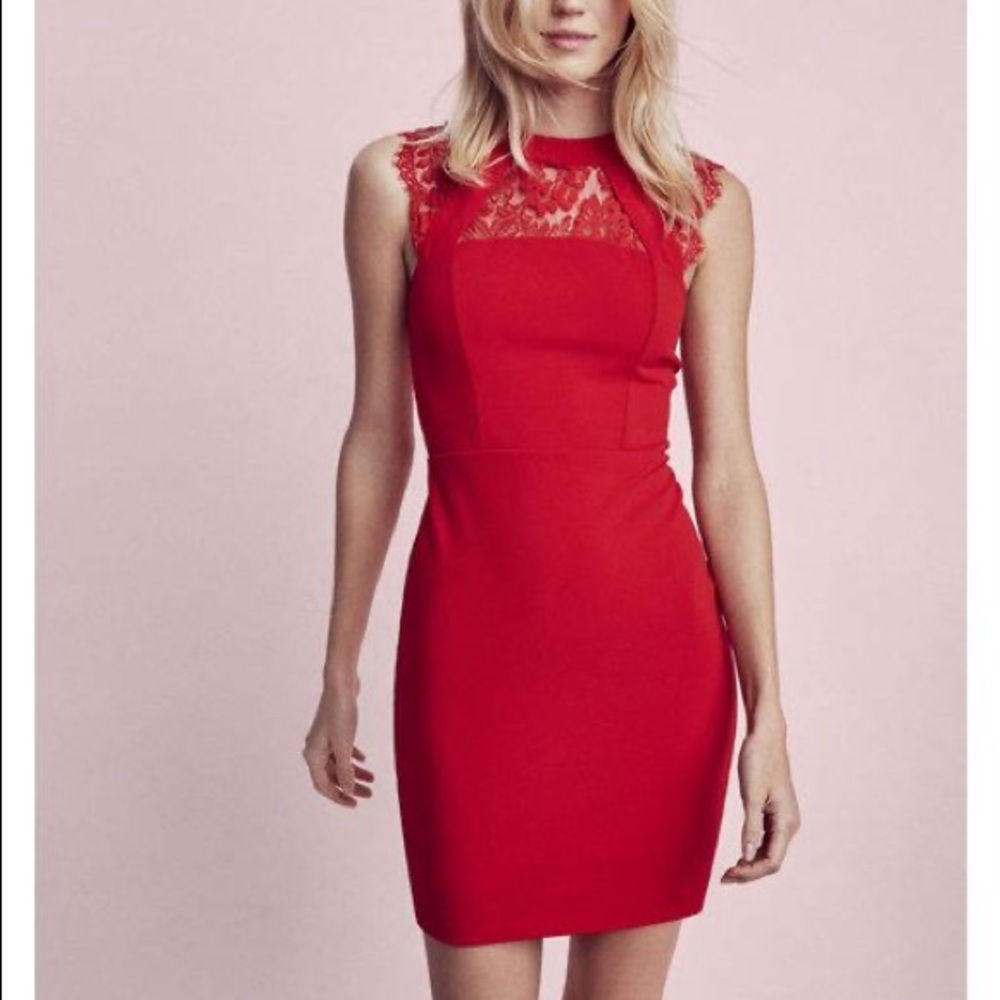Size 2 Red Petite Sleeveless Lace Yoke Dress